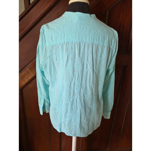 Sag Harbor Petite Seafoam Green Embroidered Button-Up Blouse L - Picture 5 of 9
